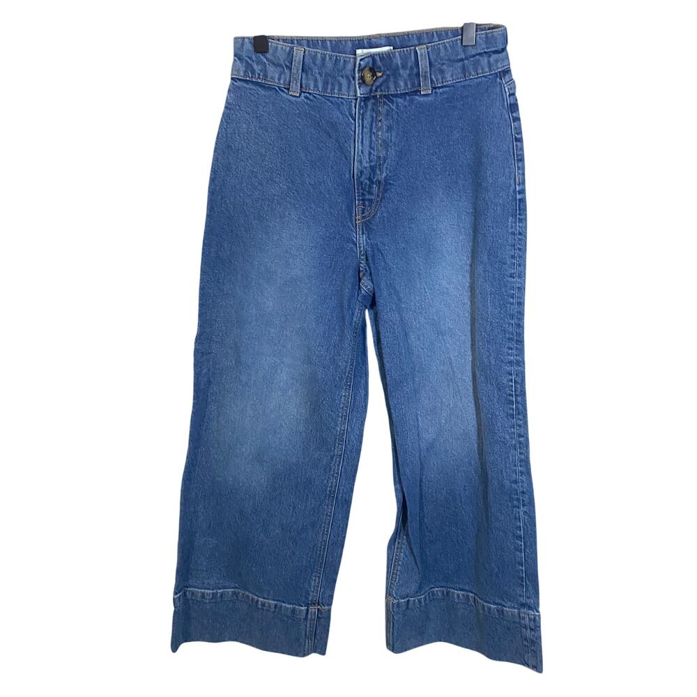 H&M Cropped Wide Leg Medium Wash Denim Jeans High Waisted Sz 6